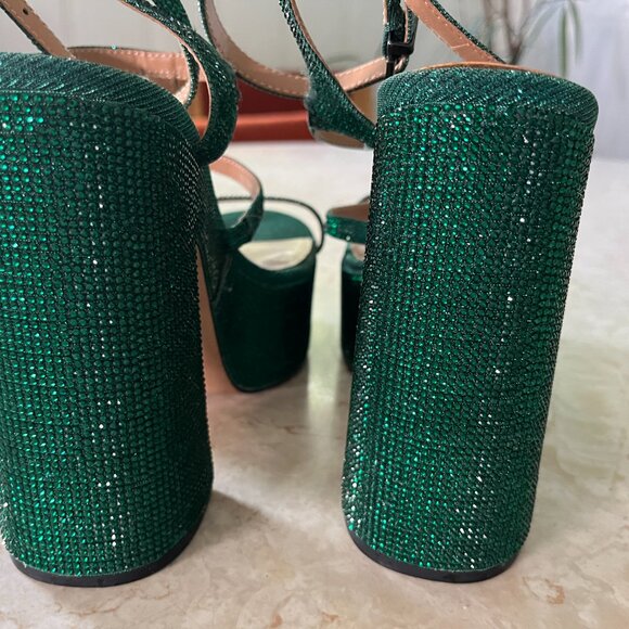 Jessica Simpson Emerald Green Rhinestone Meitini Sz 7.5 Strappy Platform Sandals - Picture 13 of 14